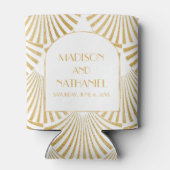 Elegant Goud Wit Geometrische Art Deco Bruiloft Blikjeskoeler (Achterkant)