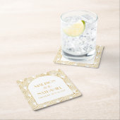 Elegant Goud Wit Geometrische Art Deco Bruiloft Kartonnen Onderzetters (Insitu)