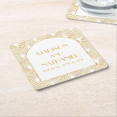 Elegant Goud Wit Geometrische Art Deco Bruiloft Kartonnen Onderzetters (Schuin)