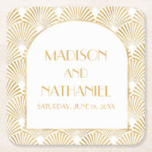 Elegant Goud Wit Geometrische Art Deco Bruiloft Kartonnen Onderzetters (Voorkant)