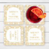 Elegant Goud Wit Geometrische Art Deco Bruiloft Kartonnen Onderzetters