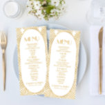 Elegant Goud Wit Geometrische Art Deco Bruiloft Menu<br><div class="desc">Dit is een Elegant Gold White Geometric Art Deco Wedding menu.</div>