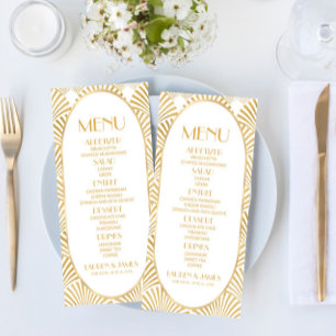 Elegant Goud Wit Geometrische Art Deco Bruiloft Menu