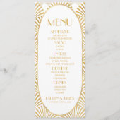 Elegant Goud Wit Geometrische Art Deco Bruiloft Menu (Voorkant)