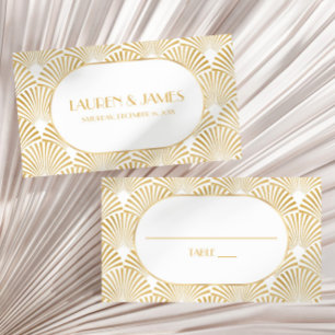 Elegant Goud Wit Geometrische Art Deco Bruiloft Plaatskaartje