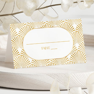 Elegant Goud Wit Geometrische Art Deco Bruiloft Plaatskaartje
