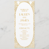 Elegant Goud Wit Geometrische Art Deco Bruiloft Programmakaart (Voorkant)