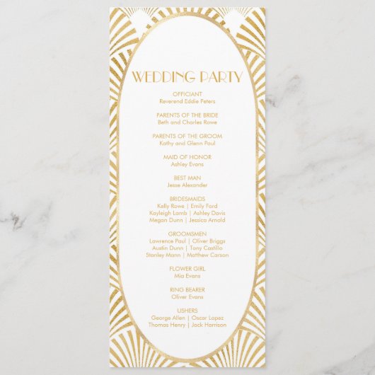 Elegant Goud Wit Geometrische Art Deco Bruiloft Programmakaart (Achterkant)