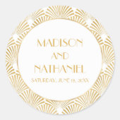 Elegant Goud Wit Geometrische Art Deco Bruiloft Ronde Sticker (Voorkant)