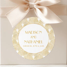 Elegant Goud Wit Geometrische Art Deco Bruiloft Ronde Sticker