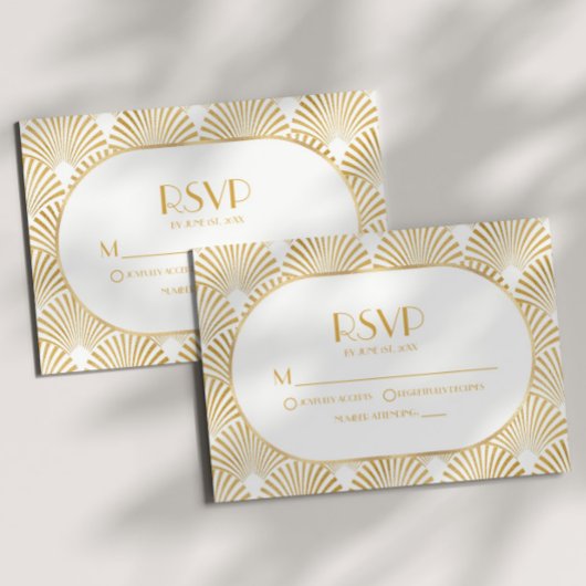 Elegant Goud Wit Geometrische Art Deco Bruiloft RSVP Kaartje