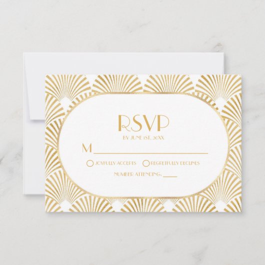 Elegant Goud Wit Geometrische Art Deco Bruiloft RSVP Kaartje (Voorkant)