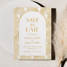 Elegant Goud Wit Geometrische Art Deco Bruiloft