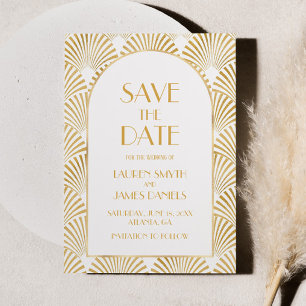 Elegant Goud Wit Geometrische Art Deco Bruiloft Save The Date
