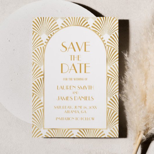 Elegant Goud Wit Geometrische Art Deco Bruiloft Save The Date