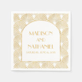 Elegant Goud Wit Geometrische Art Deco Bruiloft Servet (Voorkant)
