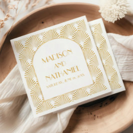 Elegant Goud Wit Geometrische Art Deco Bruiloft Servet