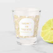 Elegant Goud Wit Geometrische Art Deco Bruiloft Shot Glas (Voorkant)