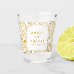 Elegant Goud Wit Geometrische Art Deco Bruiloft Shot Glas