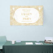 Elegant Goud Wit Geometrische Art Deco Bruiloft Spandoek (Beurs)