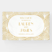 Elegant Goud Wit Geometrische Art Deco Bruiloft Spandoek (Horizontaal)