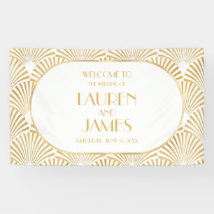 Elegant Goud Wit Geometrische Art Deco Bruiloft Spandoek