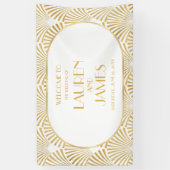 Elegant Goud Wit Geometrische Art Deco Bruiloft Spandoek (Verticaal)