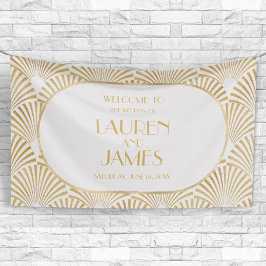 Elegant Goud Wit Geometrische Art Deco Bruiloft Spandoek