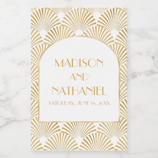 Elegant Goud Wit Geometrische Art Deco Bruiloft Wijn Etiket (Enkel label)
