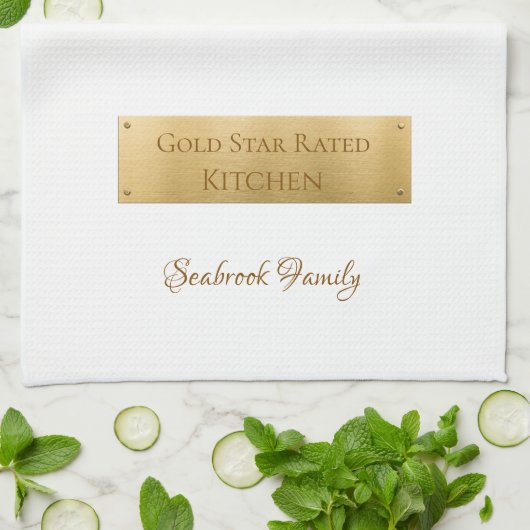 Elegant Goud Wit Gepersonaliseerde Familienaam Log Theedoek (Gevouwen)