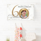 Elegant Goud Wit Kalligrafie Foto 60e Verjaardag Spandoek (Insitu)