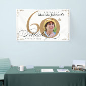 Elegant Goud Wit Kalligrafie Foto 60e Verjaardag Spandoek (Beurs)