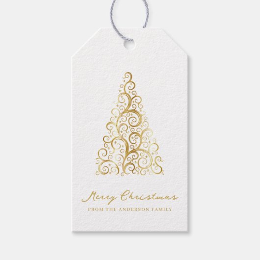 Elegant Goud Wit Kerstboom Custom Cadeaulabel (Voorkant)