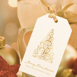 Elegant Goud Wit Kerstboom Custom Cadeaulabel