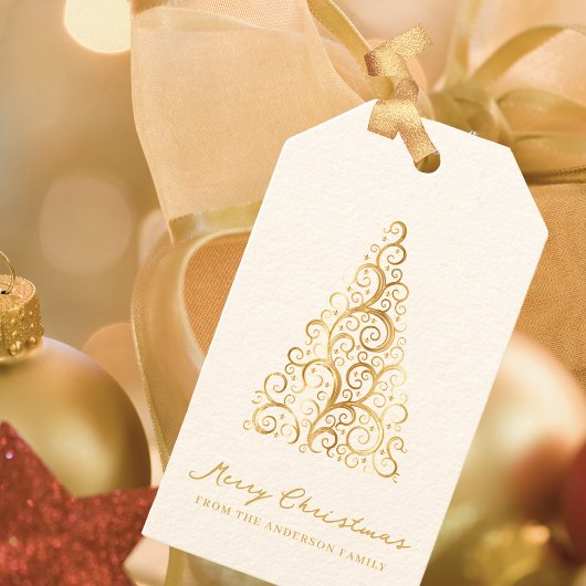 Elegant Goud Wit Kerstboom Custom Cadeaulabel