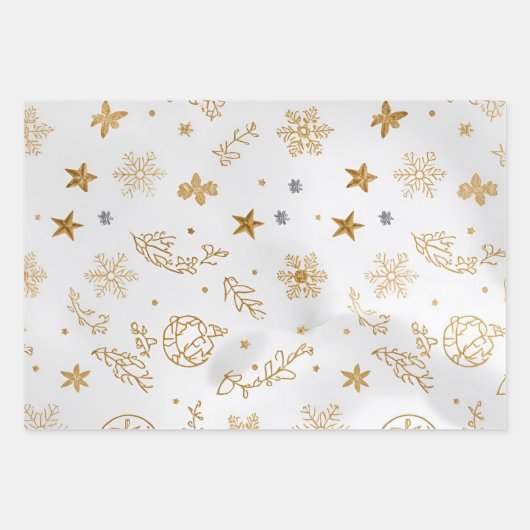 Elegant Goud & Wit Kerstmis 19 "x29" Inpakpapier Vel (Voorkant 2)