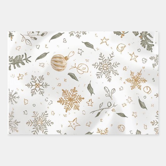 Elegant Goud & Wit Kerstmis 19 "x29" Inpakpapier Vel (Voorkant)