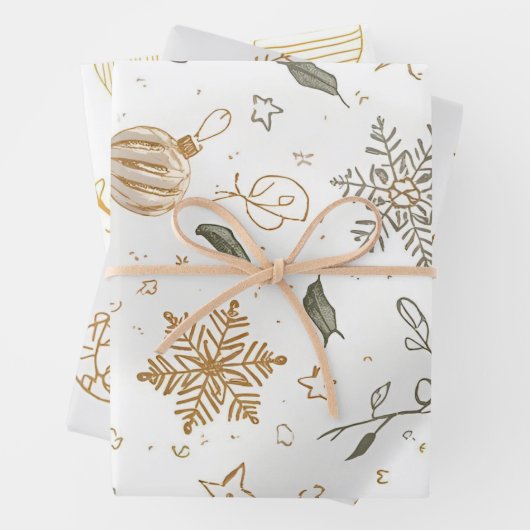 Elegant Goud & Wit Kerstmis 19 "x29" Inpakpapier Vel (In situ)