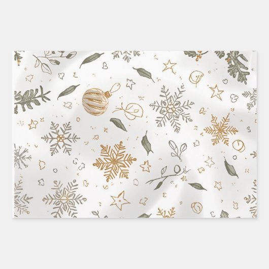Elegant Goud & Wit Kerstmis 19 "x29" Inpakpapier Vel (Voorkant)