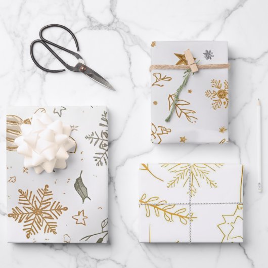 Elegant Goud & Wit Kerstmis 19 "x29" Inpakpapier Vel (Voorkant)