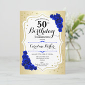 Elegant Goud Wit Koninklijk Blauw Foto 50ste Verja Kaart (Staand voorkant)