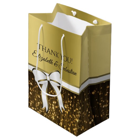 Elegant Goud Wit Lint Bruiloft Dank u Medium Cadeauzakje (Voorkant Gekanteld)