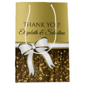 Elegant Goud Wit Lint Bruiloft Dank u Medium Cadeauzakje (Voorkant)