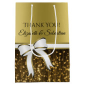 Elegant Goud Wit Lint Bruiloft Dank u Medium Cadeauzakje (Achterkant)