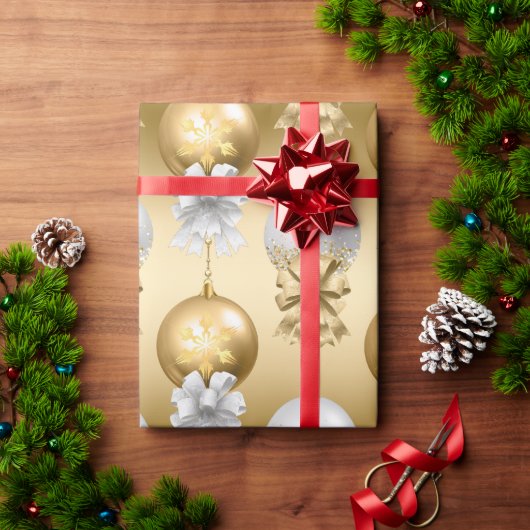 Elegant Goud Wit Metallic Kerstversieringen Cadeaupapier (Feestdagen Geschenken)