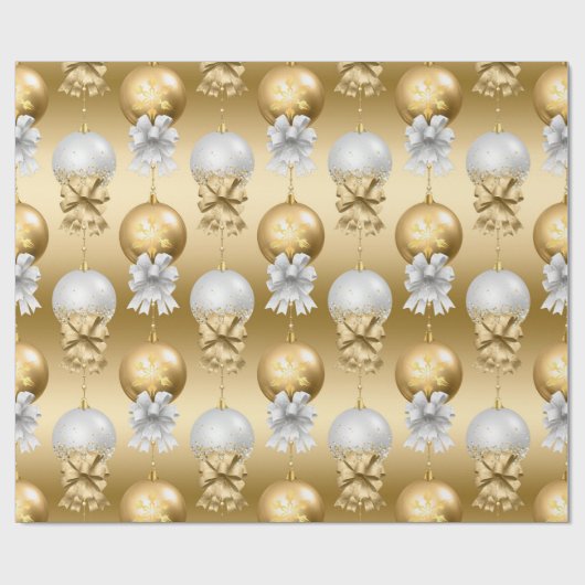 Elegant Goud Wit Metallic Kerstversieringen Cadeaupapier (Vlak)