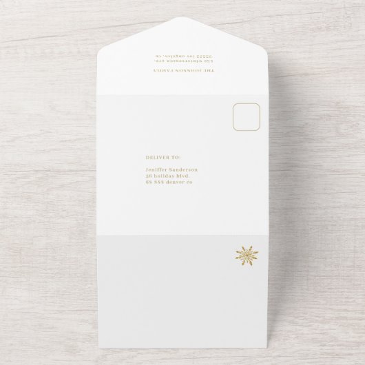 Elegant goud wit minimale fotocollage vakantie all in one uitnodiging (Buitenkant)