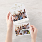 Elegant goud wit minimale fotocollage vakantie all in one uitnodiging (Afscheurbaar)