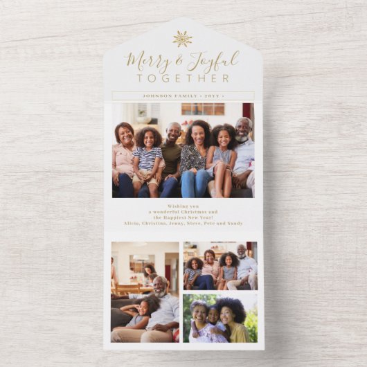 Elegant goud wit minimale fotocollage vakantie all in one uitnodiging (Binnen)