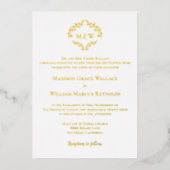 Elegant goud wit Monogram Crest Modern Katholiek Folie Uitnodiging (Voorkant)